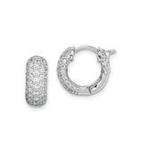 Sterling Silver Hoop Earrings with Cubic Zirconia Pavé, Small Hinged Huggie Design