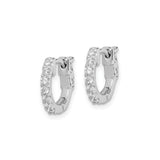 Sterling Silver Huggie Earrings with Round Cubic Zirconia and Scrollwork Detail