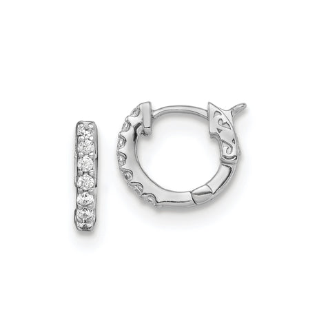 Sterling Silver Huggie Earrings with Round Cubic Zirconia and Scrollwork Detail