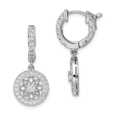 Sterling Silver Dangle Earrings with Cubic Zirconia, Floral Mandala Design, Boho Style for Women