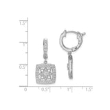 Sterling Silver Dangle Earrings with Cubic Zirconia, Cushion Drop and Flower Mandala Design