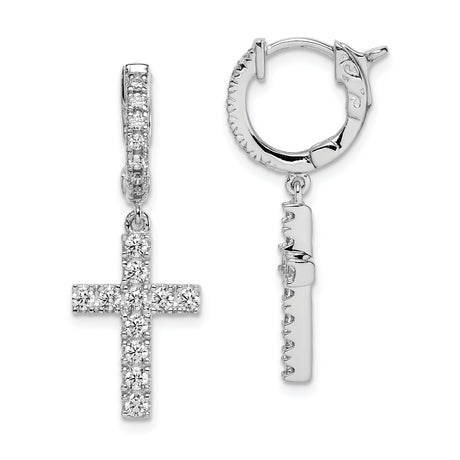 Sterling Silver Cross Pendant Earrings with Cubic Zirconia and Gold Accents, Asymmetrical Hoop Design