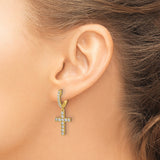 Sterling Silver Gold Plated Hoop Earrings with Cubic Zirconia Cross and Textured Bar Charms