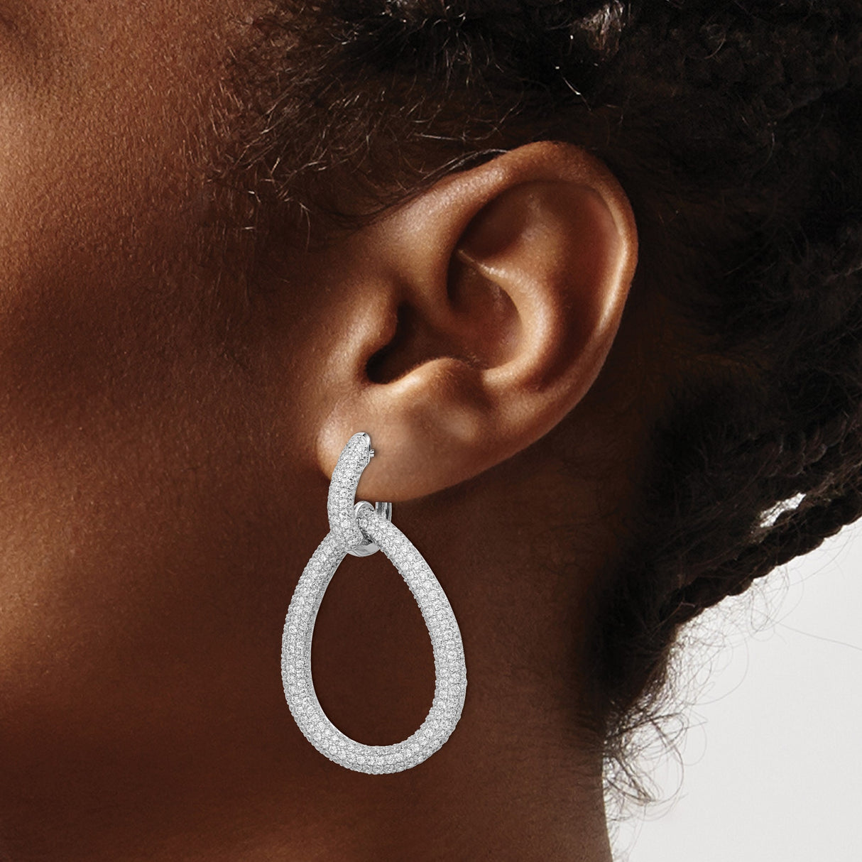 Sterling Silver Teardrop Hoop Earrings with Cubic Zirconia, Modern Evening Dangle Style