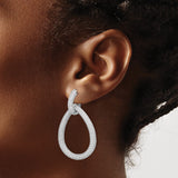 Sterling Silver Teardrop Hoop Earrings with Cubic Zirconia, Modern Evening Dangle Style