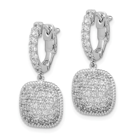 Sterling Silver Dangle Earrings with Cubic Zirconia Cushion Drops, Hoop Design, Evening Jewelry