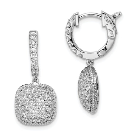 Sterling Silver Dangle Earrings with Cubic Zirconia Cushion Drops, Hoop Design, Evening Jewelry