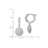 Sterling Silver Dangle Earrings with Cubic Zirconia Pavé Discs, Latch Back Hoop Style