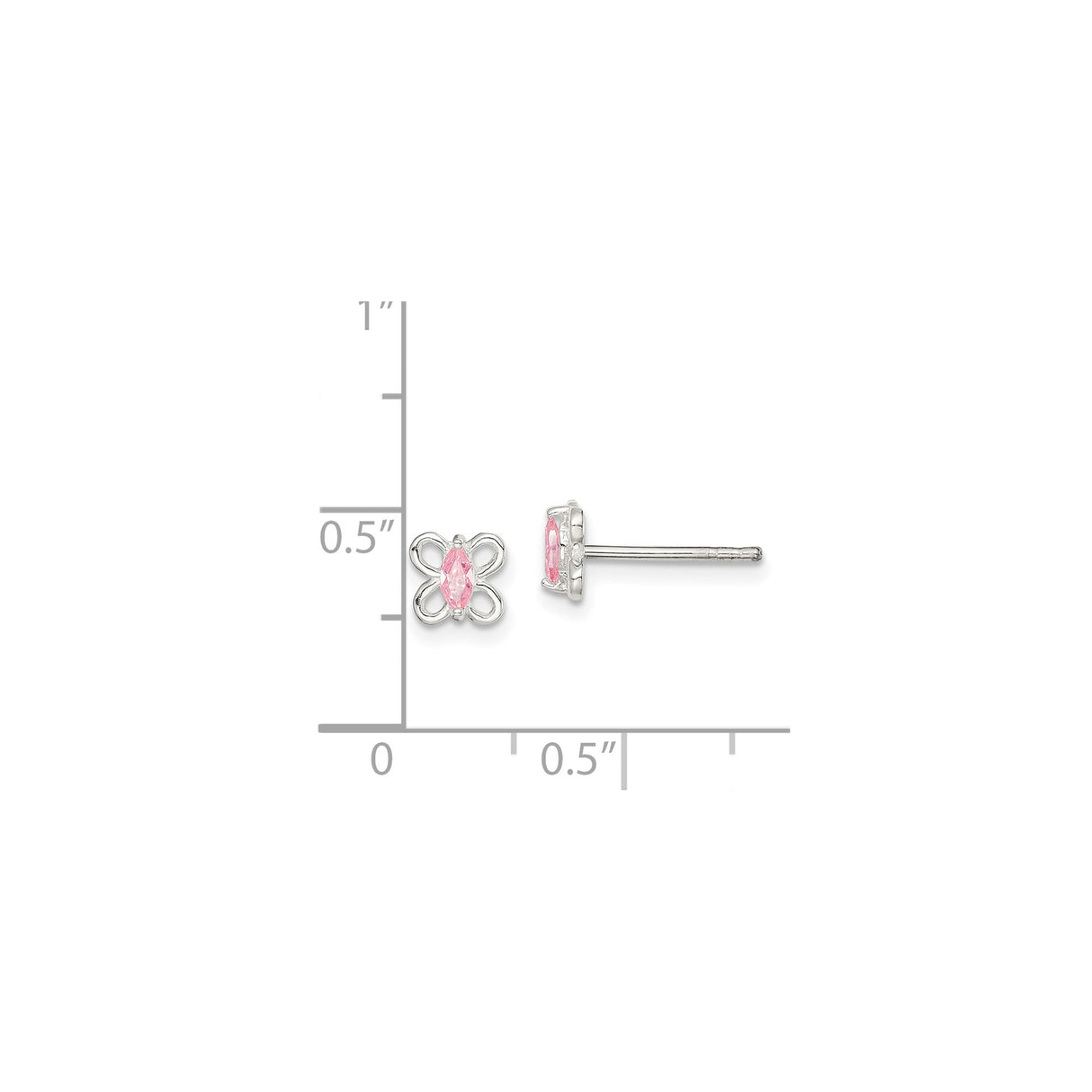 Sterling Silver Butterfly Stud Earrings with Marquise Cut Pink Cubic Zirconia for Women and Teens