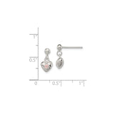 Sterling Silver Heart Dangle Earrings with Pink Enamel Flower Accent for Girls