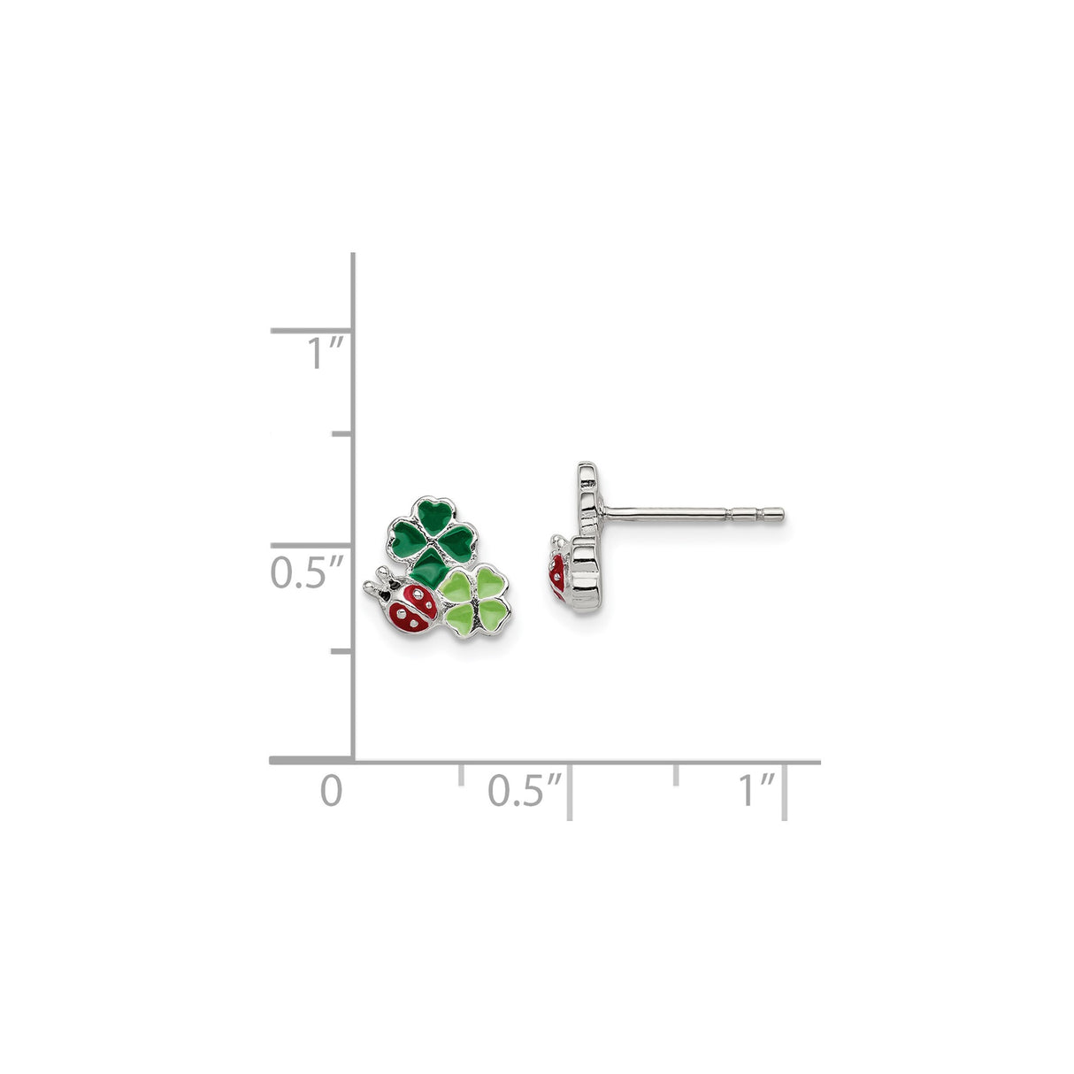 Sterling Silver Stud Earrings with Colorful Four-Leaf Clover and Ladybug Design