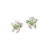 Sterling Silver Turtle Stud Earrings In Green Beige Enamel