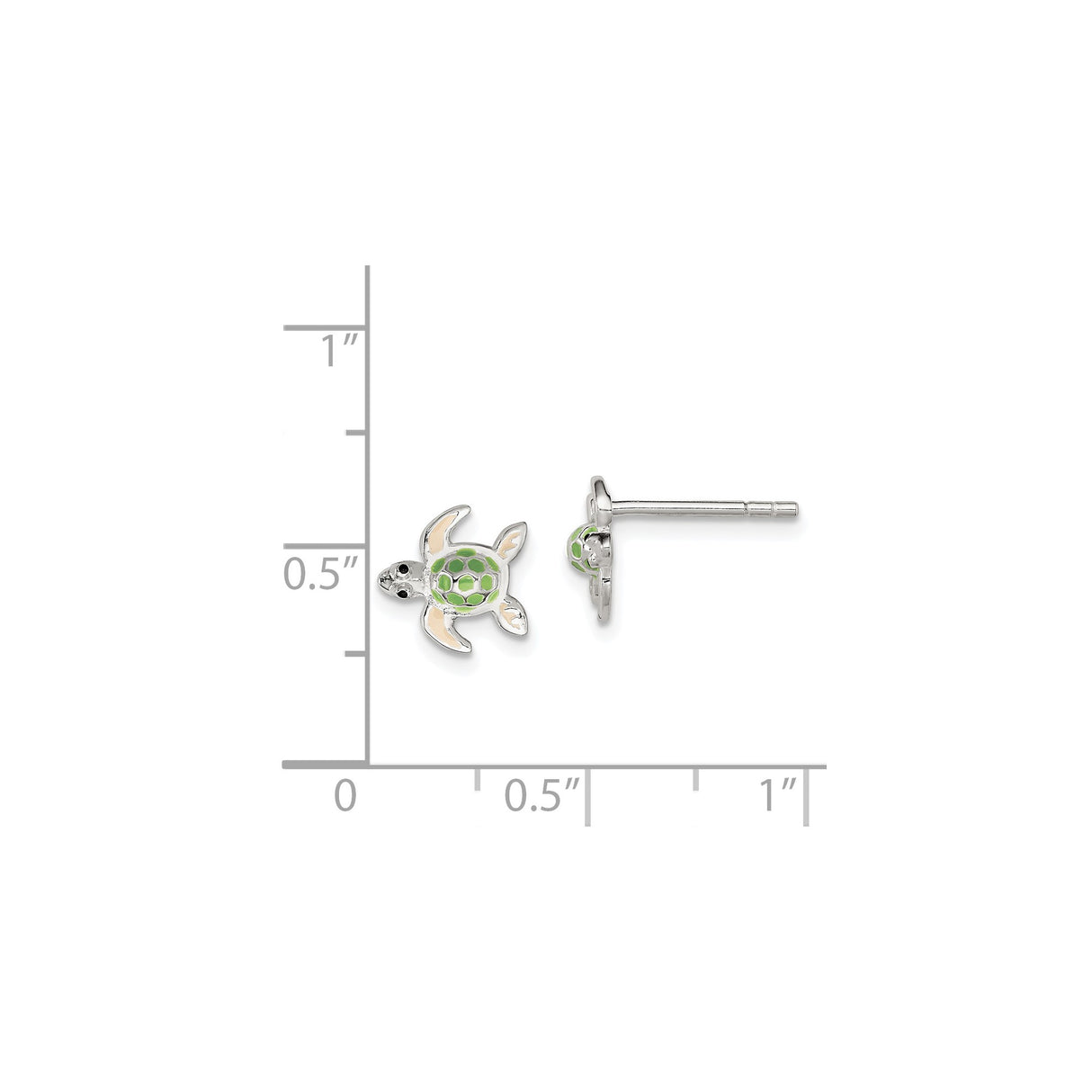 Sterling Silver Turtle Stud Earrings In Green Beige Enamel