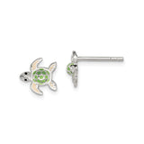 Sterling Silver Turtle Stud Earrings with Green and Beige Enamel for Women or Girls, Sea Turtle Symbol Jewelry, Ocean Themed Coastal Fashion Earrings, Nature Inspired Marine Animal Design