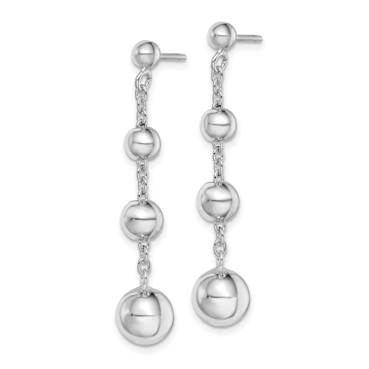 Sterling Silver Dangle Earrings with Graduated Ball Drop Design and Polished Finish for Women