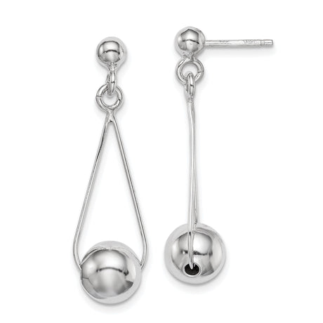 Sterling Silver Drop Earrings with Geometric Design and Polished Ball Accents for Women