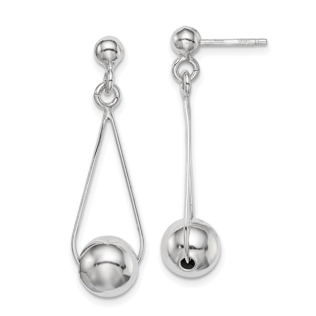 Sterling Silver Drop Earrings with Geometric Design and Polished Ball Accents for Women