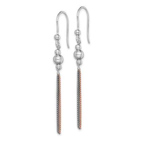 Sterling Silver Dangle Earrings with Rose Gold Chain Tassels and Polished Beads