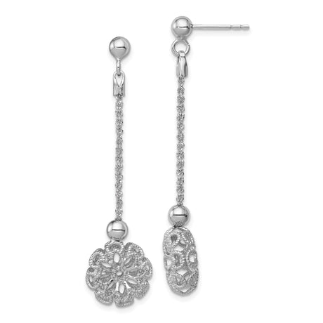 Sterling Silver Dangle Earrings with Floral Filigree Oval Drop Design, Vintage Inspired Jewelry