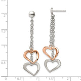 Sterling Silver Dangle Earrings with Rose Gold and Brushed Silver Intertwined Hearts