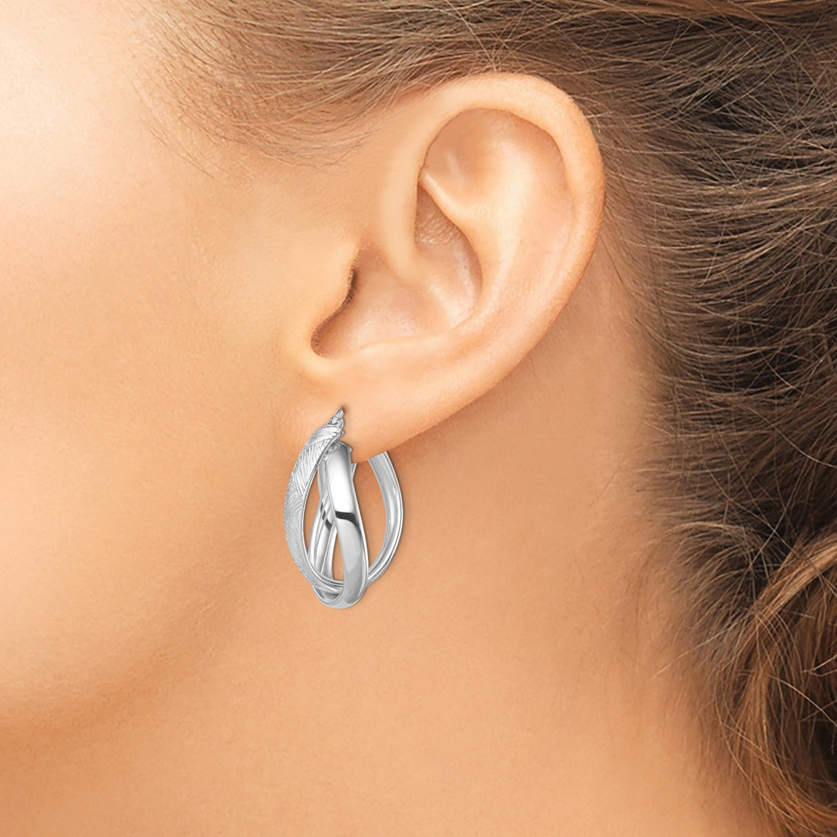 Sterling Silver Twisted Hoop Earrings with Layered Teardrop Design, Polished and Textured Finish