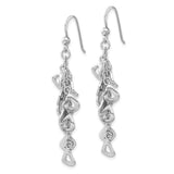 Sterling Silver Dangle Earrings with Cascading Open Teardrop and Leaf Charms, Long Drop Design