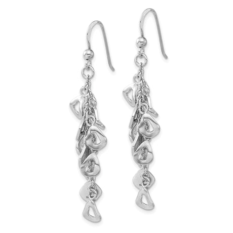 Sterling Silver Dangle Earrings with Cascading Open Teardrop and Leaf Charms, Long Drop Design
