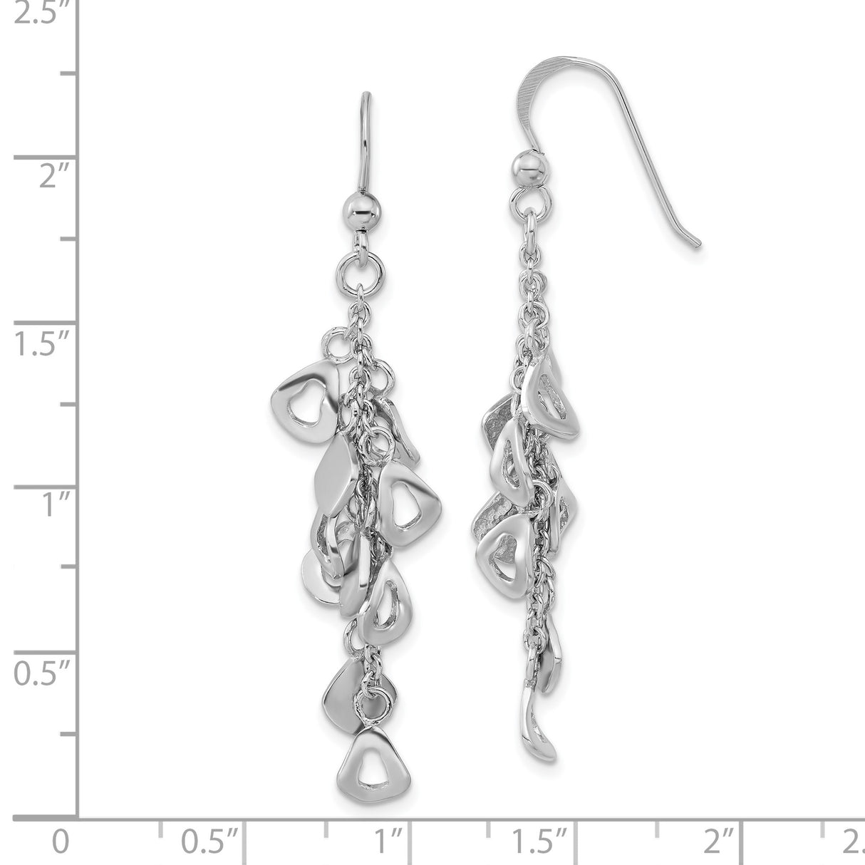 Sterling Silver Dangle Earrings with Cascading Open Teardrop and Leaf Charms, Long Drop Design