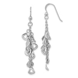 Sterling Silver Dangle Earrings with Cascading Open Teardrop and Leaf Charms, Long Drop Design