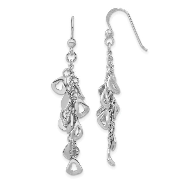 Sterling Silver Dangle Earrings with Cascading Open Teardrop and Leaf Charms, Long Drop Design