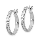 Sterling Silver Hoop Earrings, Diamond-Cut Textured Round Design with Faceted Finish