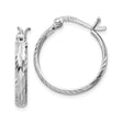 Sterling Silver Hoop Earrings, Diamond-Cut Textured Round Design with Faceted Finish