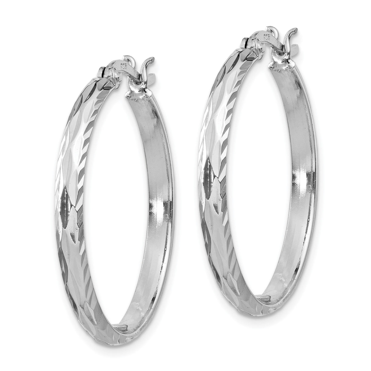 Sterling Silver Hoop Earrings, Diamond Cut Faceted Round Lightweight Textured Design
