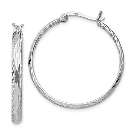 Sterling Silver Hoop Earrings, Diamond Cut Faceted Round Lightweight Textured Design