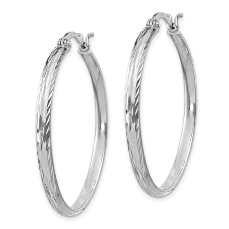 Sterling Silver Hoop Earrings with Textured Diamond Cut Design for Women