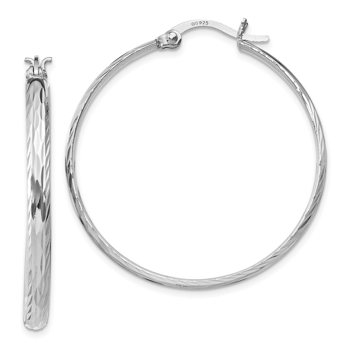 Sterling Silver Hoop Earrings with Textured Diamond Cut Design for Women