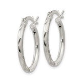 Sterling Silver Hoop Earrings, Textured Diamond Cut Round Design with Satin Finish