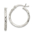 Sterling Silver Hoop Earrings, Textured Diamond Cut Round Design with Satin Finish