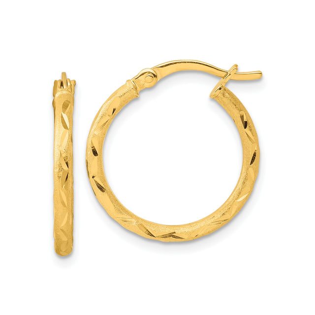 Sterling Silver Hoop Earrings with Diamond Cut Textured Design, Lightweight Circular Style for Women