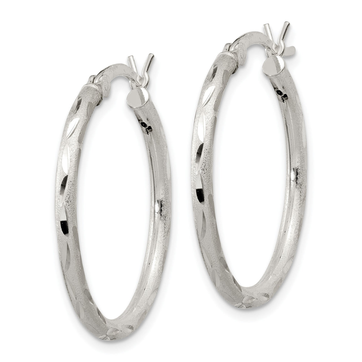 Sterling Silver Hoop Earrings with Diamond-Cut Textured Finish, Classic Round Design