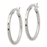 Sterling Silver Hoop Earrings with Diamond-Cut Textured Finish, Classic Round Design