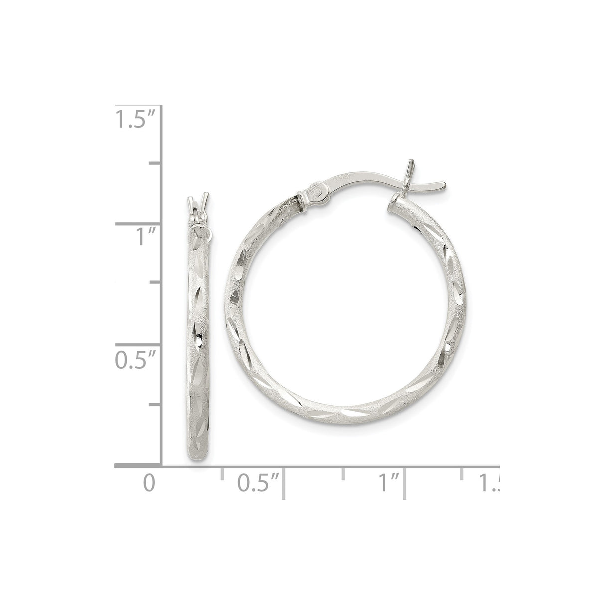 Sterling Silver Hoop Earrings with Diamond-Cut Textured Finish, Classic Round Design