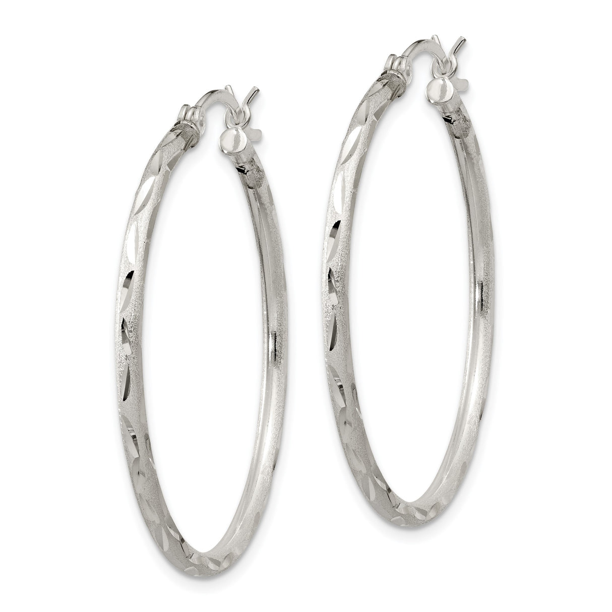Sterling Silver Hoop Earrings, Diamond Cut Textured Design, Lightweight Polished Style