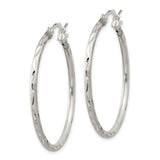Sterling Silver Hoop Earrings, Diamond Cut Textured Design, Lightweight Polished Style
