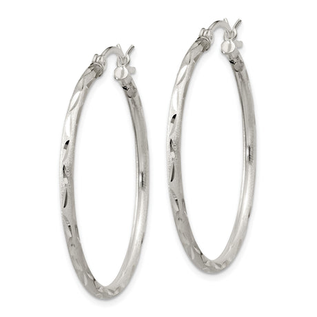 Sterling Silver Hoop Earrings, Diamond Cut Textured Design, Lightweight Polished Style