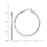 Sterling Silver Hoop Earrings, Diamond Cut Textured Design, Lightweight Polished Style
