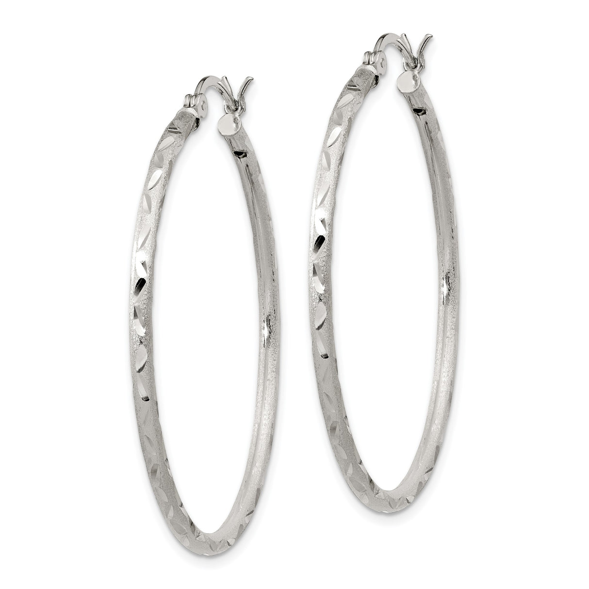 Sterling Silver Hoop Earrings with Textured Diamond Cut Design and Polished Finish