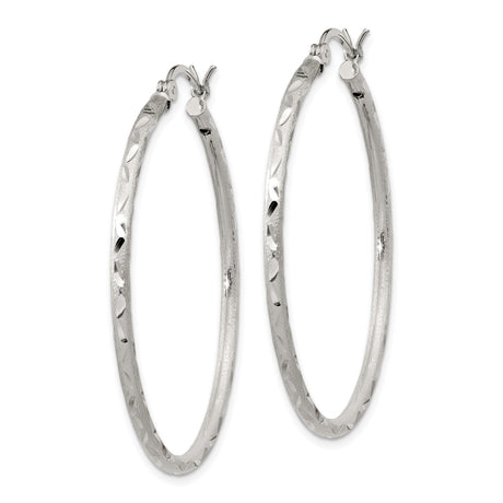 Sterling Silver Hoop Earrings with Textured Diamond Cut Design and Polished Finish