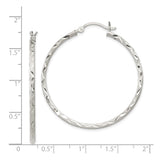 Sterling Silver Hoop Earrings with Textured Diamond Cut Design and Polished Finish