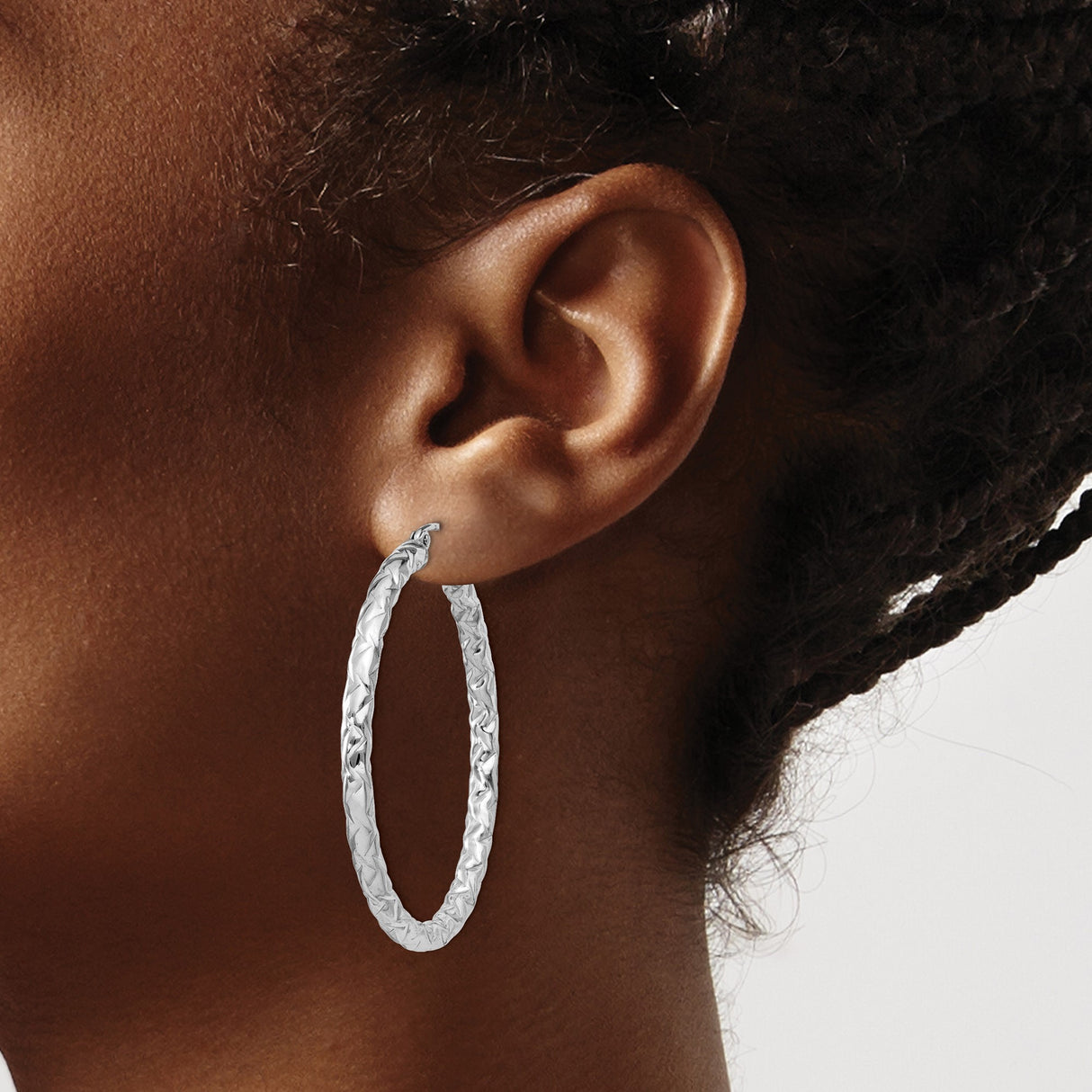 Sterling Silver Hoop Earrings with Braided and Woven Textured Design for Women